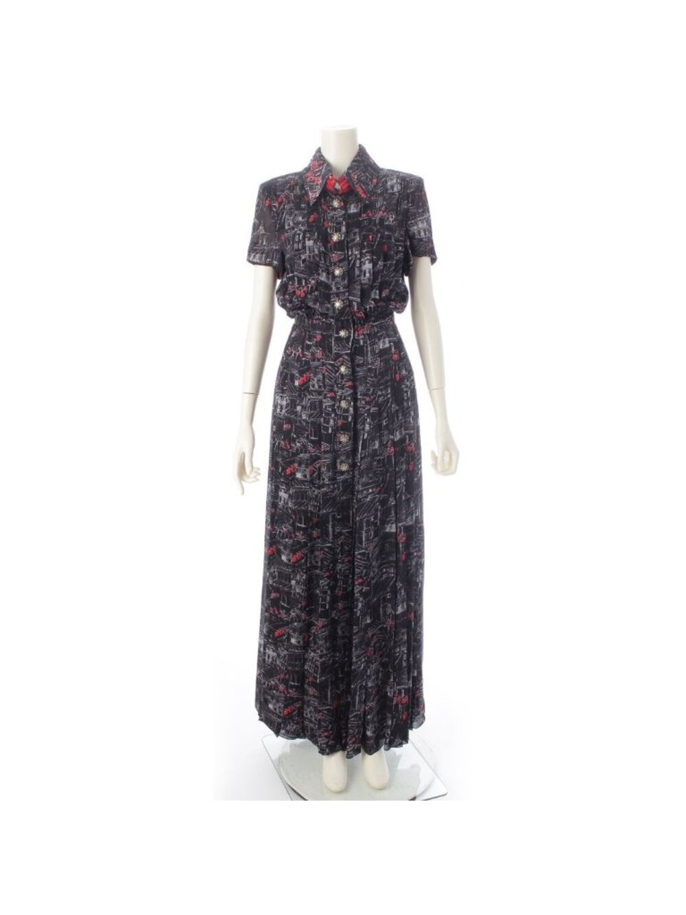 Chanel Silk Sequin All Over Pattern Dress 332 333 Set Black Red 34